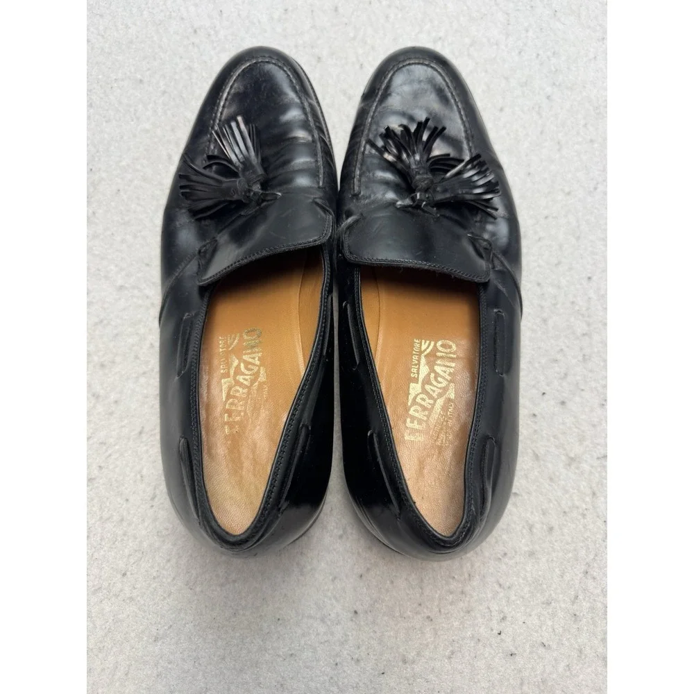 Salvatore Ferragamo Men's Tessel Black  Leather Loafers Moccasins Sz 10.5